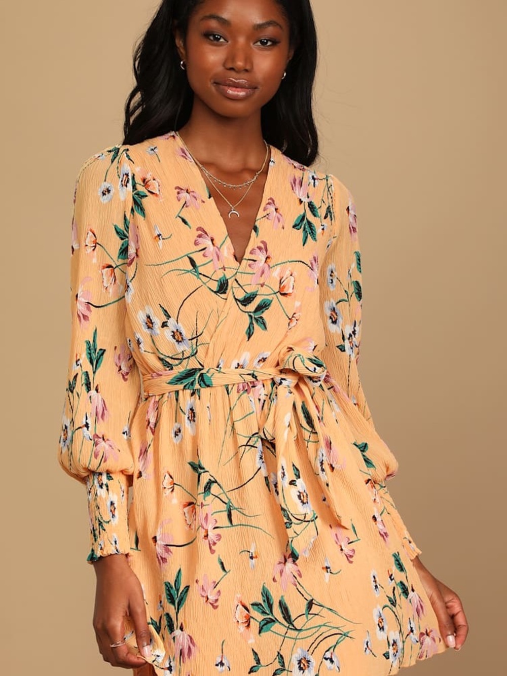 Lulu's For the Perfect Day Orange Floral Print Pleated Mini Dress Size Medium